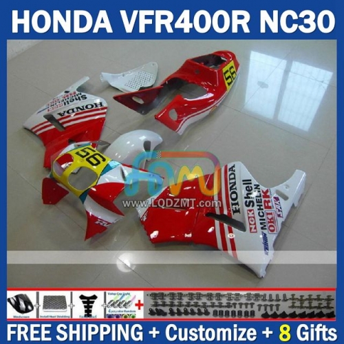 Stock Red White ABS Full Body Kit For HONDA VFR400R RVF VFR 400 VFR400 R 400R 89 90 91 92 93 Cowling 245No.69 NC30 89-93 RVF400R RVF 400R 1989 1990 1991 1992 1993 Years Frame Bodywork Free Customization OEM Motorcycle Fairing Kit With Free Shipping