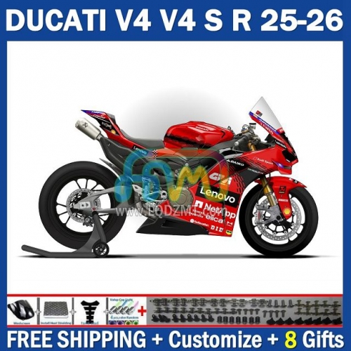 Factory Red Black Injection Molded Motorcycle Fairing Kit 280No.0 – 100% Fitment for DUCATI Panigale V4S V4SP Gen3 V 4 V4 S R 2025-2026 V4-S V4R 1103CC 25 26 2025 2026 Years OEM Complete Body & Bodywork Set with Free Customization & Free Shipping