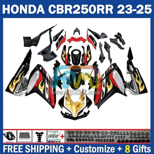 Gloss Gold  flames Injection Molded Motorcycle Fairing Kit 273No.141 – 100% Fitment for HONDA MC51 CBR 250RR 250 CBR250 RR CC CBR250RR 23 24 25 26 250CC 2023 2024 2025 2026 Years OEM Complete Body & Bodywork Set with Free Customization & Free Shipping