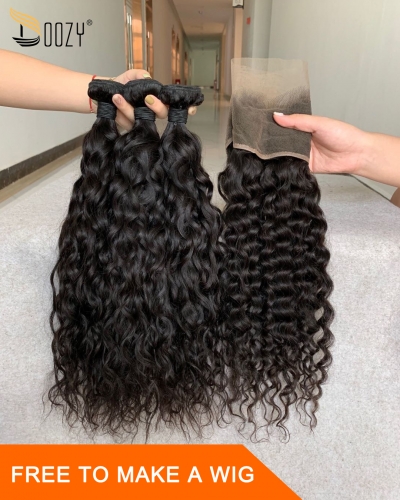 Doozy Hair Brazilian Hair Water Wave 3+1 Frontal Custormized Lace Frontal Wig Virgin Human Hair