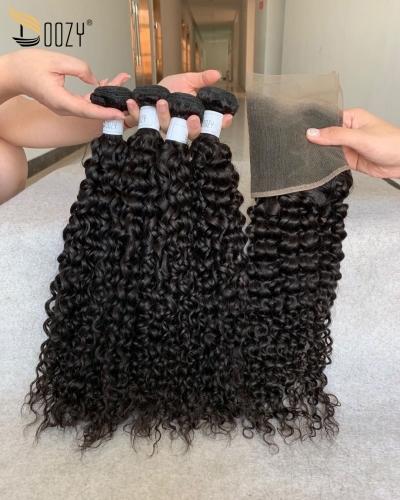 Doozy Hair Peruvian Deep Curly 4 Bundles With Frontal Virgin Human Hair