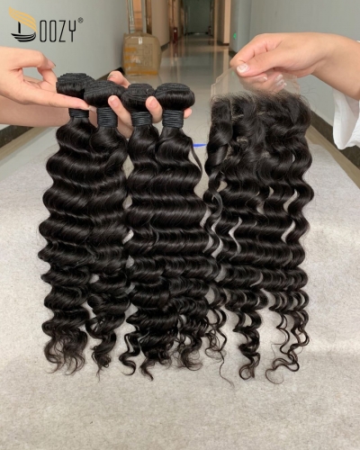 Doozy Hair Brazilian Deep Wave 4 Bundles With Closure Virgin Human Hair