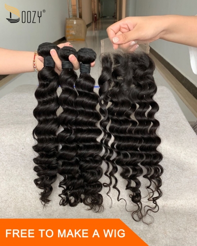 Doozy Hair Brazilian Hair Deep Wave 3+1 Closure Custormized Lace Closure Wig  Virgin Human Hair