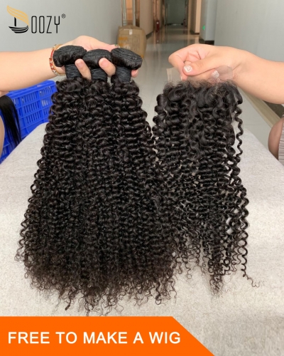 Doozy Hair Brazilian Hair Kinky Curly 3+1 Closure Custormized Lace Closure Wig  Virgin Human Hair