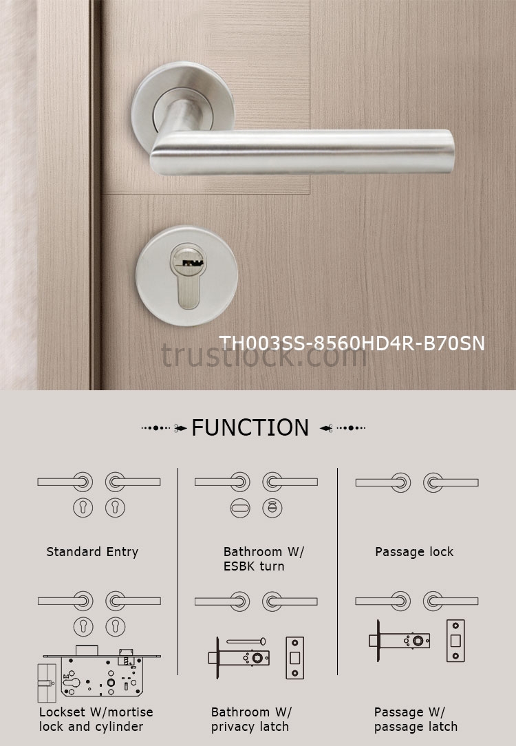 Rotation Round Door Knob Handle Stainless Steel Entrance Passage