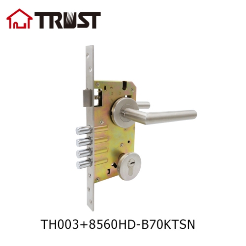 TRUST TH003-SS+8560HD-B70KTSN Tuber Lever Handle Stainless Steel Gate Door Lock With 8560 Mortise lock and Cylinder