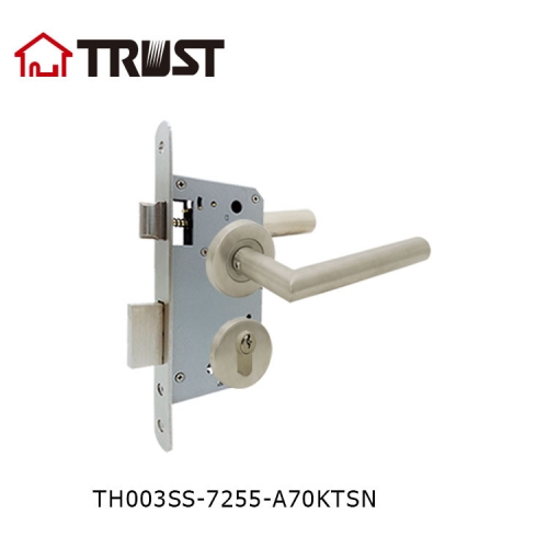 TRUST TH003-SS-7255-70KT SS304 Tube Door Lock With Mortise Lock 7255 and Key-Turn Cylinder