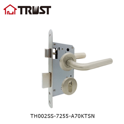 华信TH002SS砂光304不锈钢空心把手分体锁欧式7255锁体单开锁芯