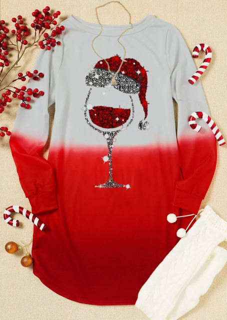 Christmas Hat Gradient Wine Dress