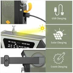 EMERGENCY WEATHER RADIO HAND CRANK SOLAR FM/AM/NOAA 1.5W WIND UP FLASHLIGHT 4000MAH PORTABLE CELL PHONE CHARGER WITH SOS ALAR