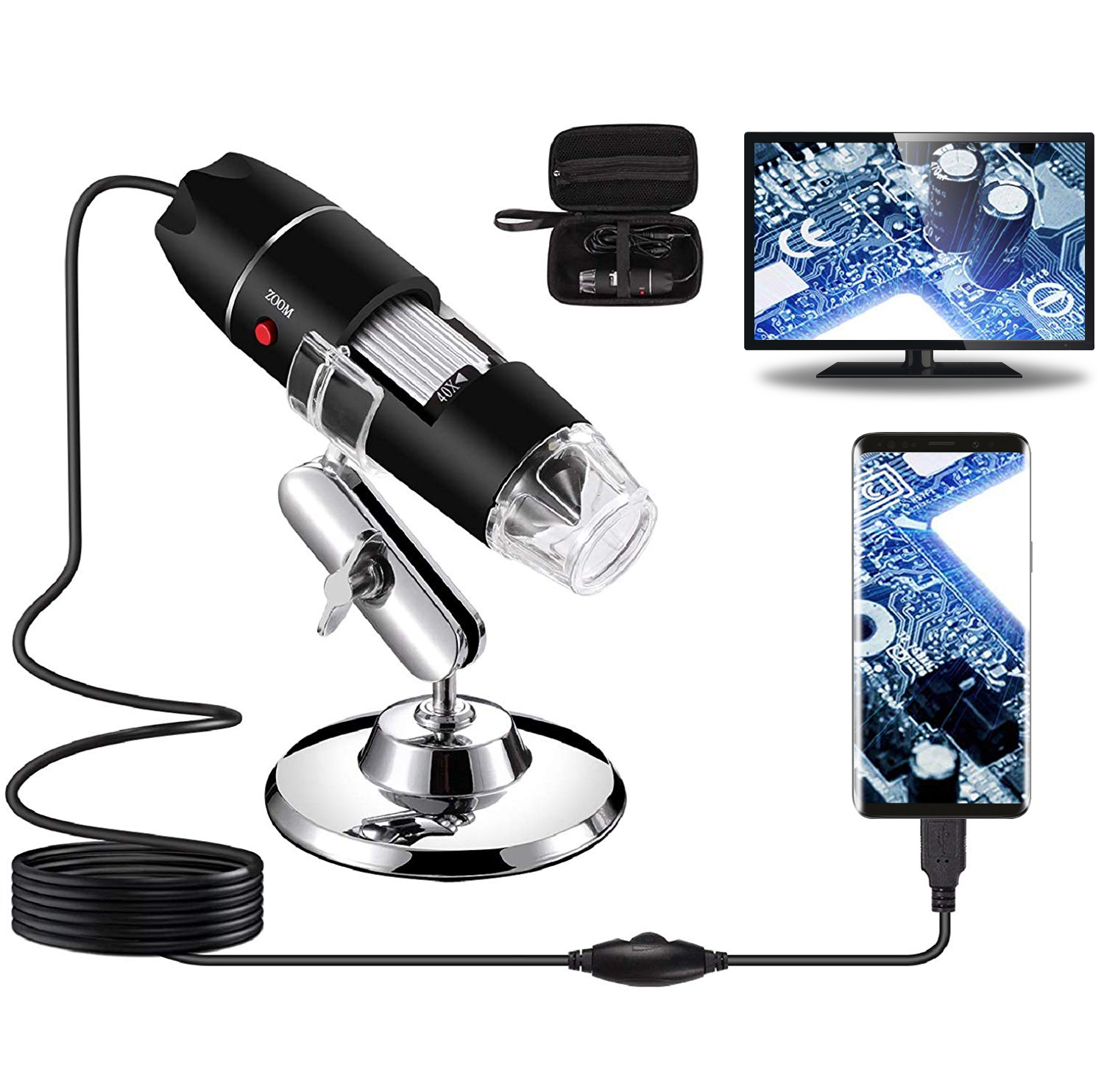 USB Digital Microscope 1000X with Carrying Case