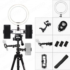 Multifunction Adjustable LED Ring Light Dimmable Bluetooth Remote Control with Tripod Stand & Phone Holder Microphone Clip Sound Card UC9828
