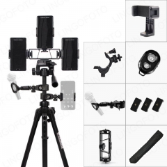 Live Streaming Video Record 140cm Bluetooth Tripod With Sound Card And Three Phone Holder UC9825