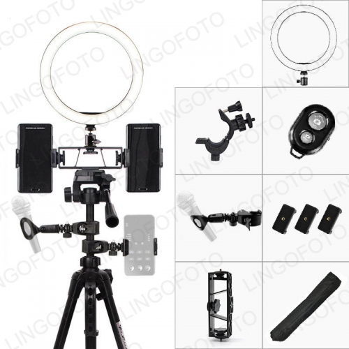 Multifunction Adjustable LED Ring Light Dimmable Bluetooth Remote Control with Tripod Stand & Phone Holder Microphone Clip Sound Card UC9828-UC9830