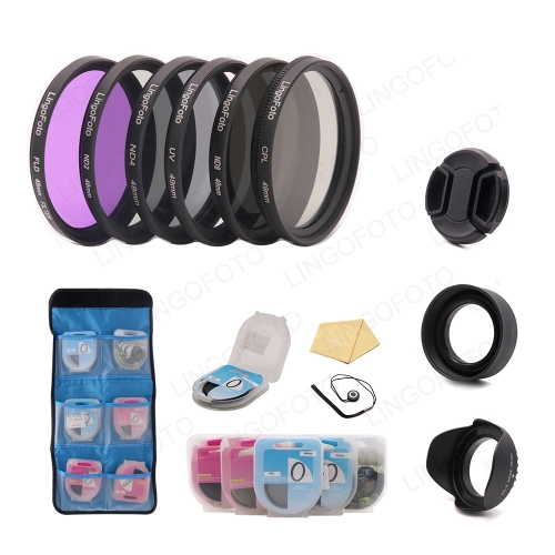 Lens Filter Accessory Kit: 49/52/55/58/62/67/72/77/82mm UV CPL FLD Filter Set + 49/52/55/58/62/67/72/77/82mm ND Filter Set (ND2 ND4 ND8) + Tulip Flower Lens Hood+ 3-in-1 Collapsible Lens Hood + Snap-on Front Lens Cap + other