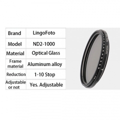 55/58mm Variable ND Filter, Neutral Density Adjustable ND2-1000 Filter, 10 Stop ND2-ND1000 Adjustment Gradual Change Round Filter for Canon Sony Nikon Camera Lens NP5480 NP5481