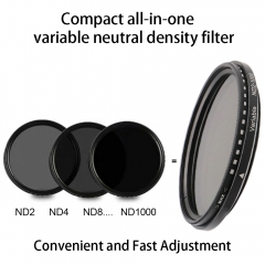55/58mm Variable ND Filter, Neutral Density Adjustable ND2-1000 Filter, 10 Stop ND2-ND1000 Adjustment Gradual Change Round Filter for Canon Sony Nikon Camera Lens NP5480 NP5481
