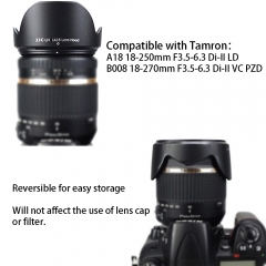 Reversible Lens Hood for Tamron A18 18-250mm F3.5-6.3 Di-II LD and for Tamron B008 18-270mm F3.5-6.3 Di-II VC PZD Lens, Bayonet Lens Protector Replaces for Tamron DA18 Hood