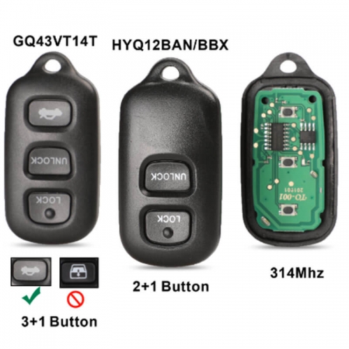 Remote Car Key Card for Toyot*a HYQ12BBX/GQ43VT14T