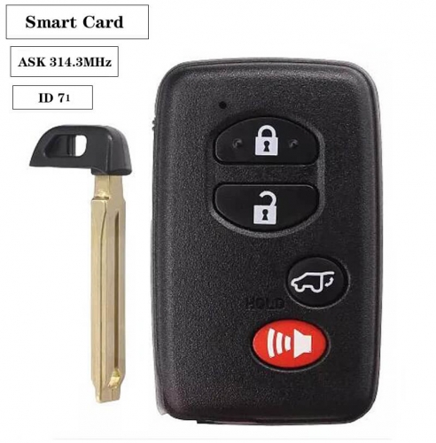 Smart Card（3+1-SUV）button ASK314.3Mhz ID71-0140 Use for US Toyo*ta Carmy Reiz Pardoa Aalon（2005-2010）