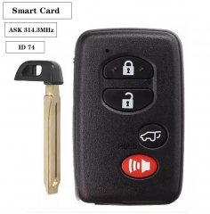 Smart Card（3+1-SUV）button ASK314.3MHz ID74-WD03-WD04 Use for -US Toyo*ta Camry Yaris RV4 Reiz Vios Corolla Avalon(2008-2013）