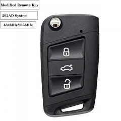 Modified Remote Key 3 Button 434MHz/315MHz HU66 For VW 202AD System