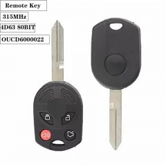 4button 315MHz Remote Key 4D63 80BIT Chip FO38R Blade For Ford Mercury OUCD6000022