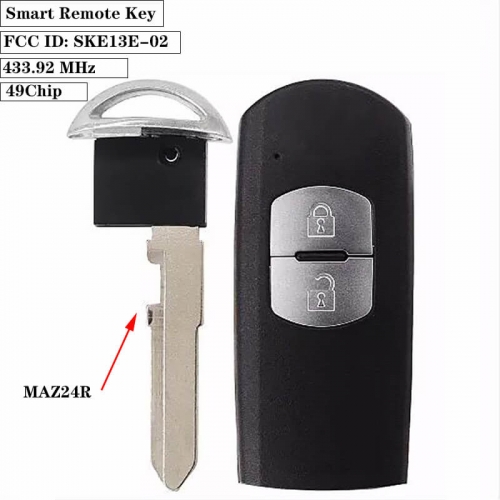 2 Button 433.92 MHz Smart Remote Key 49Chip MAZ24R For Maz*da 2017 CX-5 FCC ID: SKE13E-02 (Mitsubishi System )