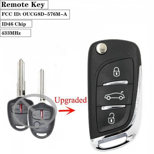 Upgraded Replacement Flip Remote Car Key 433MHz ID46 Chip for Mitsubish*i Outlander 2006 - 2015 FCC ID: OUCG8D-576M-A