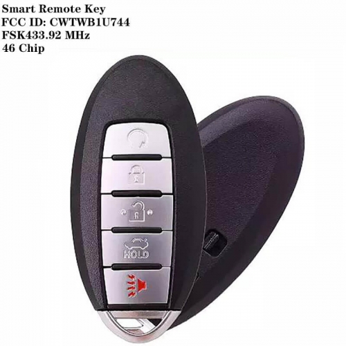 4+1 Button Smart Remote Key 46 Chip FSK433.92 MHz With Button Remote Start NSN14 Blade FCC ID: CWTWB1U744 For Nissa*n