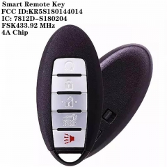 (SUV) 4+1 Button Smart Remote Key FSK433.92 MHz 4A Chip With Button Remote Start NSN14 / S180144308 / FCC ID:KR5S180144014 / IC: 7812D-S180204 For Nissa*n Pathfinder 2015-2016