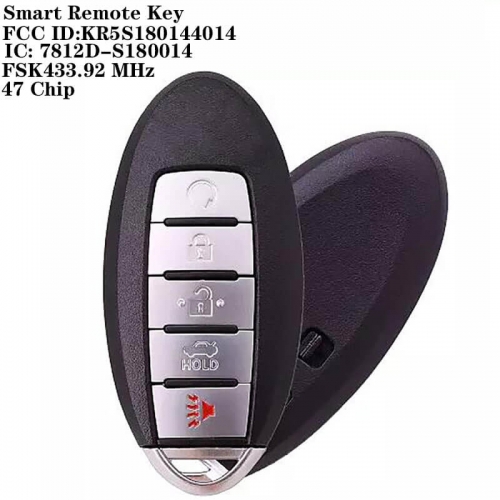 4+1 Button Smart Remote Key 47 Chip FSK433.92 MHz With Button Remote Start NSN14 / S180144020 / FCC ID:KR5S180144014 / IC: 7812D-S180014 For Nissa*n TEANA 2013-2015