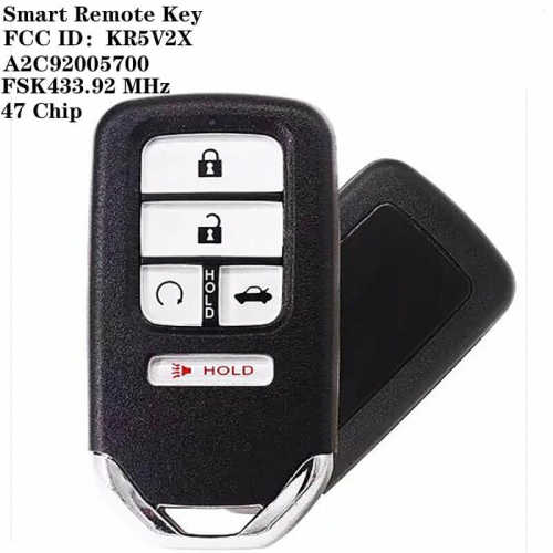 4+1 Button Smart Remote Key FSK433.92 MHz With Button Remote Start 47 Chip HON66 / A2C92005700 / FCC ID:KR5V2X For Hond*a CIVIC 2016-2017