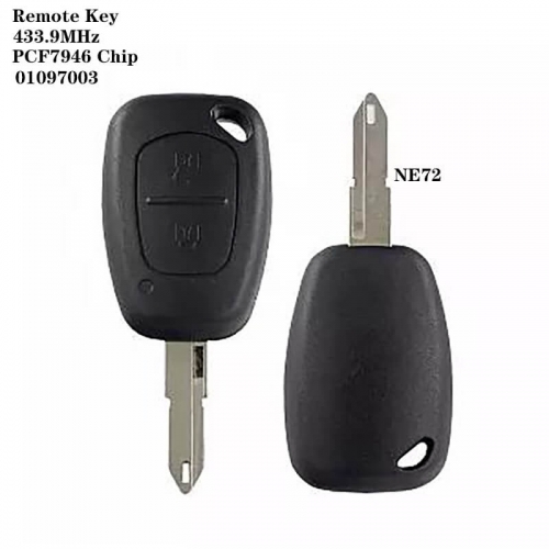 2Buton Remote Key 433.9MHz PCF7946 Chip -01097003 NE72 For Renaul*t 