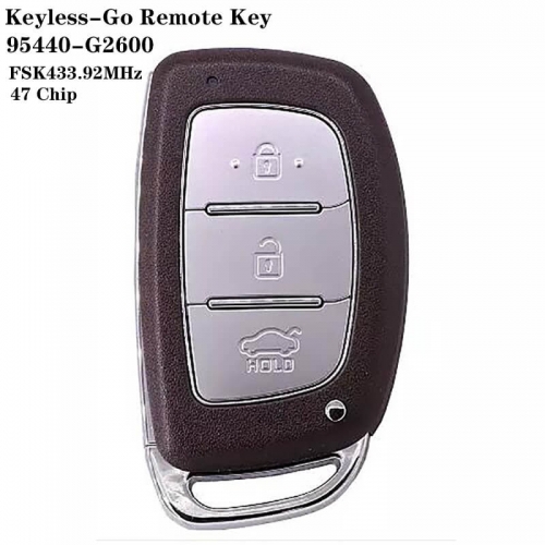 3 Button Keyless-Go Remote Key FSK433.92MHz 47 Chip FCCID : 95440-G2600 HYN14 Blade For HYUNDA*I 2019 IONIQ 