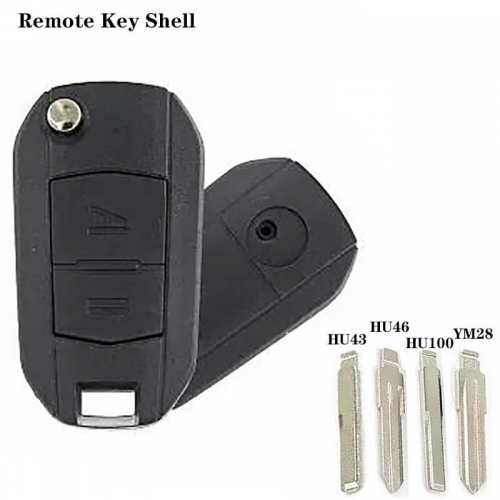 Modified Flip Remote Key Shell 2 Button HU43/HU100/YM28/HU43 Blade For Ope*l
