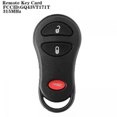 2+1 Button Remote Key Card 315MHz FCCID:GQ43VT171T For Chrysle*r 