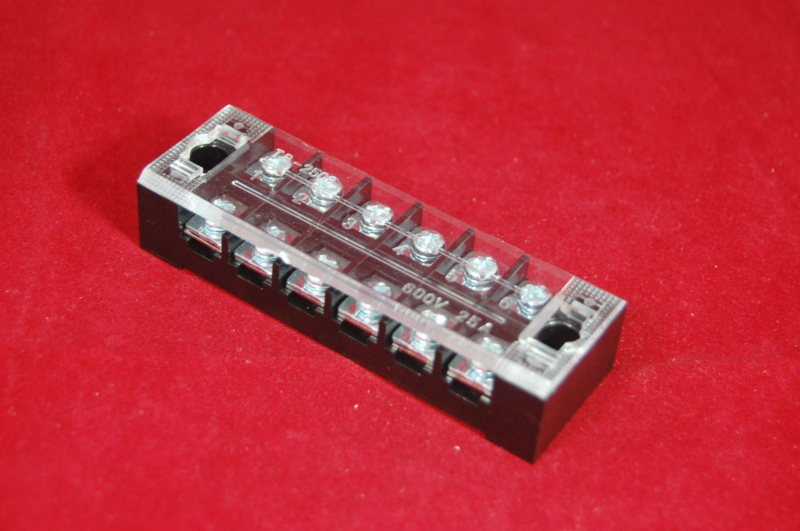 5pcs 6 Position 25A Barrier Dual Row Terminal Block/Strip w/Cover screw hole