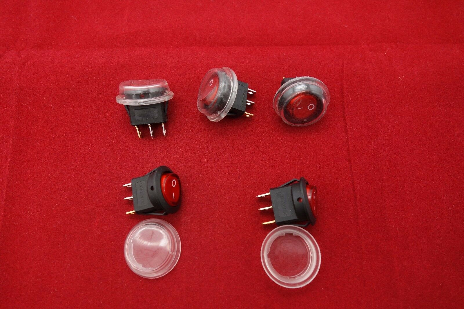 5Pcs 120V Red Illuminated Round 2 Position Rocker Switch with Waterproof Boot