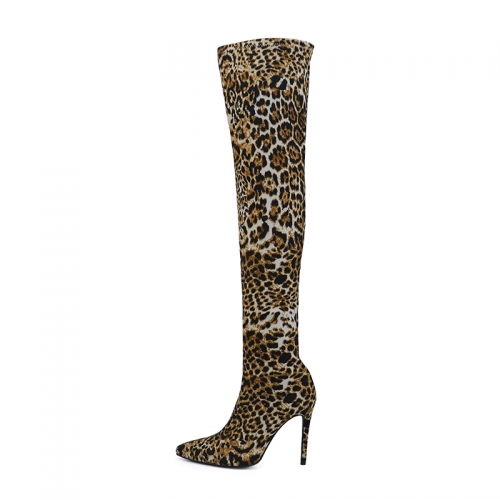 Gladys Leopard Stretch Fabric Tight Boots