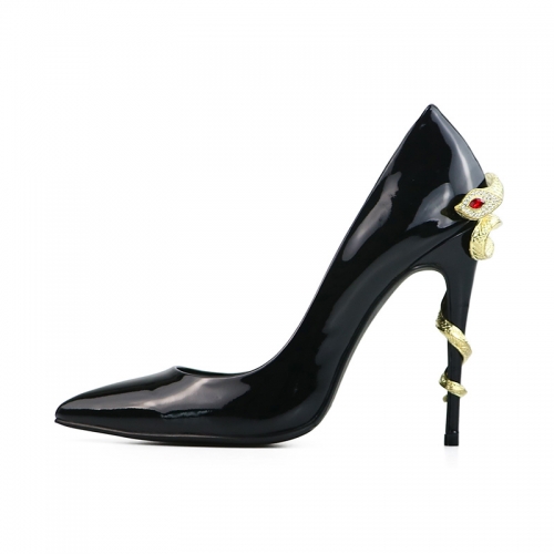 Erica Black Patent Leather Snake Metal Buckle Pumps
