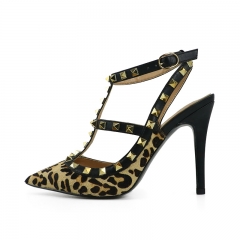 Valerie Leopard Horsehair Two Strappy Studded Pumps