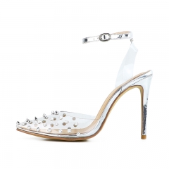 Candice Silver Mirror Leather Clear PVC Studded Sandals