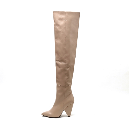 Norma Beige Cow Leather Over the Knee Boots