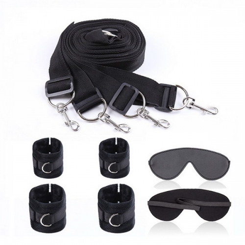 MOG Black bed binding hook straps handcuffs ankles eye mask