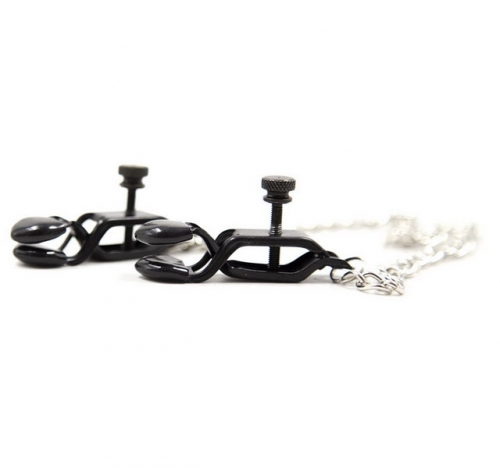 MOG Black flat mouth with silver chain nipple clip