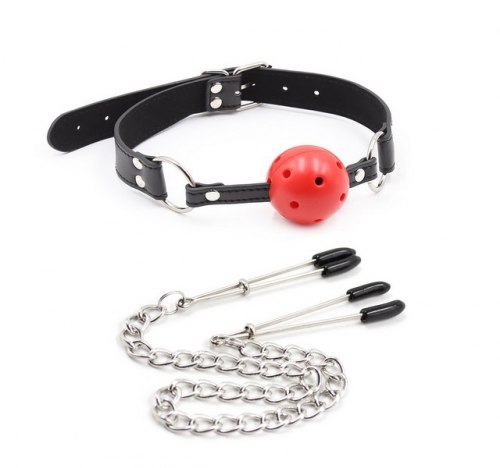 MOG Combination of sexual restraint mouth plugs nipple clips