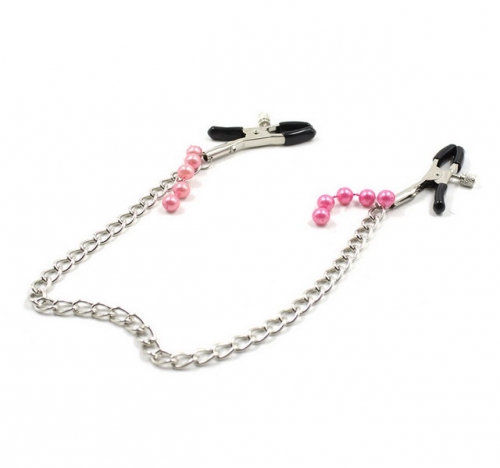 MOG Black milk clip silver chain with rose red beads