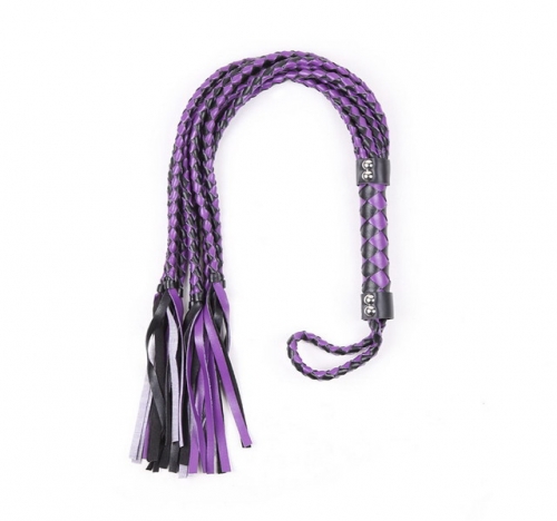 MOG 8 strands of black plus purple leather woven whip