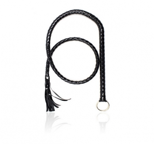 MOG Black bright leather hoop with long straight whip